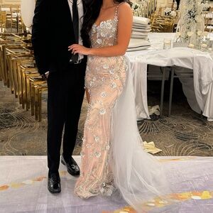 Blue and Nude beaded gown